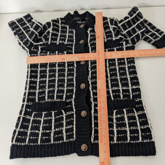 Ann Taylor Shimmer Plaid Lady Jacket Womens Size Medium Black Button Front - Picture 7 of 9